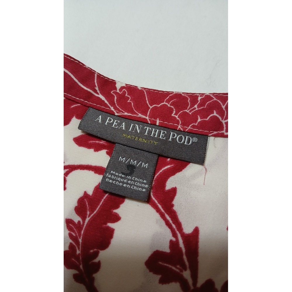Pea In The Pod Women's Maternity Blouse Red‎ & White Floral Pleated Size Medium - Picture 3 of 8